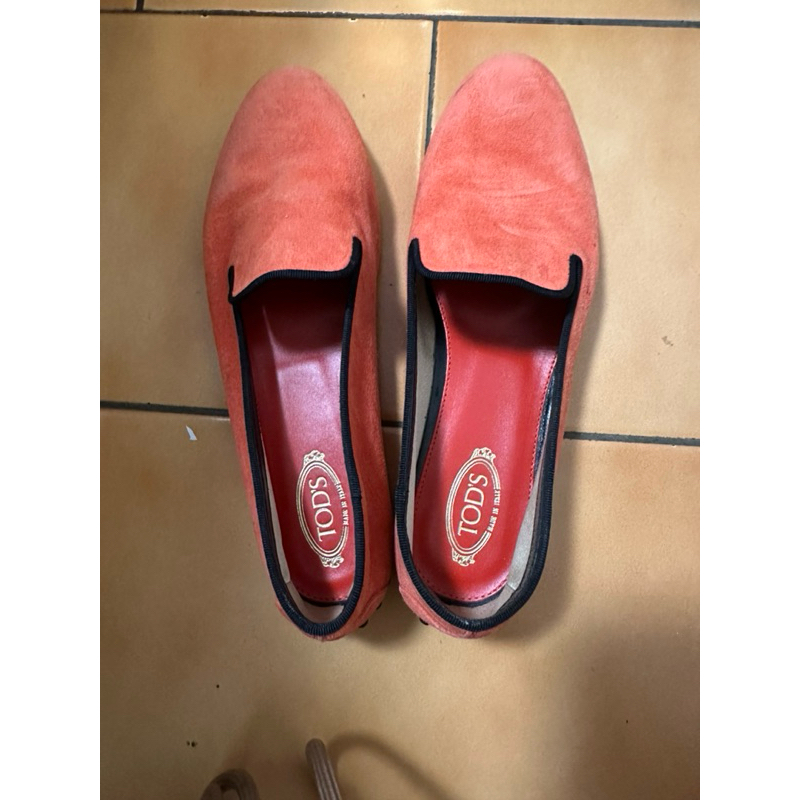 Tods 二手鞋 橘色 35尺寸 無鞋盒Tod's orange leather loafers