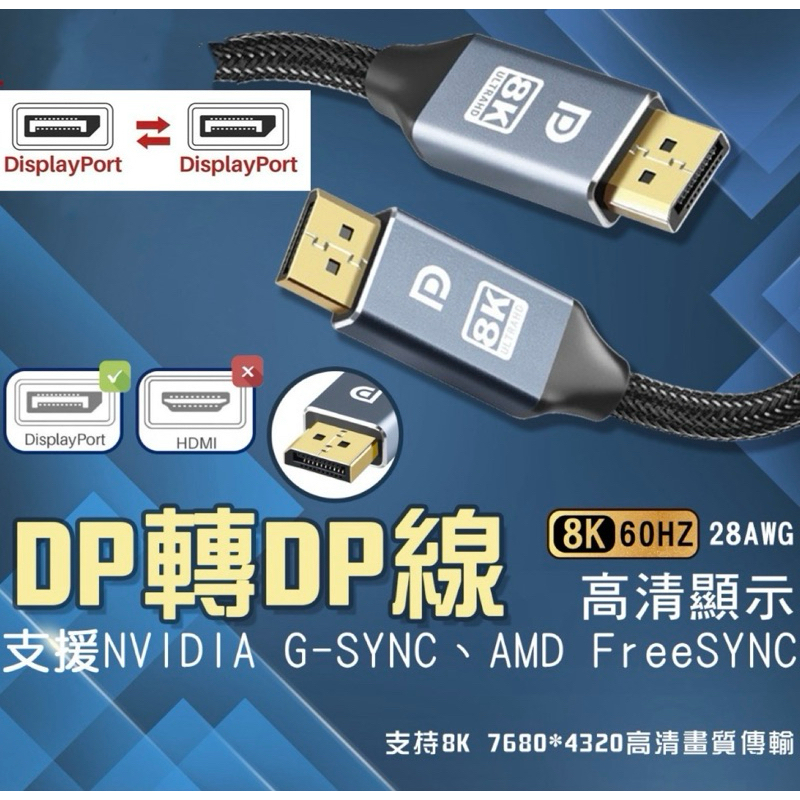 🇹🇼台灣公司岀貨🔥DP線1.4版公對公DP轉DP線 8k高清顯示 支援NVIDIA G-SYNC、AMD FreeSYN