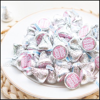 100顆 粉色囍字水滴巧克力 KISSES婚禮喜糖 宴客必備 二次進場 送客糖 婚禮小物 送客喜糖 幸福朵朵 巧克力