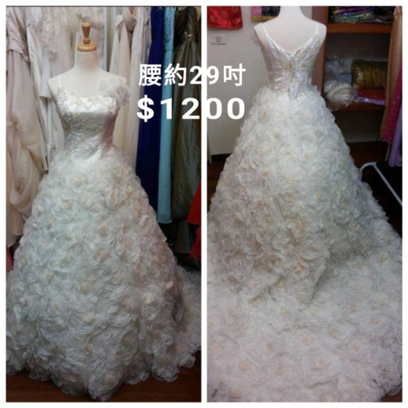 汐止二手婚紗禮服拍賣大尺碼白色婚紗 腰約30吋