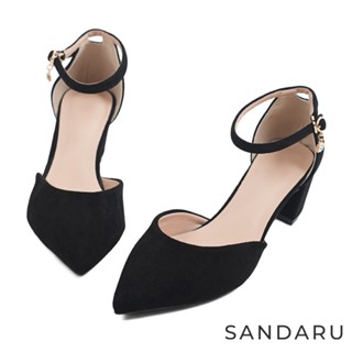 山打努SANDARU-瑪莉珍 尖頭踝扣單鑽吊飾中跟鞋 大尺碼