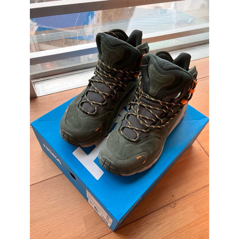 9.9成新 HOKA 男 Kaha 2 中筒 Goretex 登山鞋 墨綠/橘黃 US 8