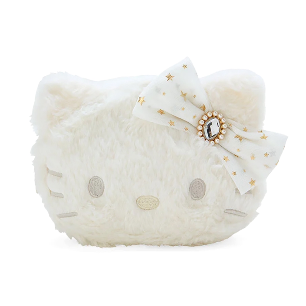Sanrio 三麗鷗 純白設計系列 華麗風絨毛造型化妝包 Hello Kitty 208663N
