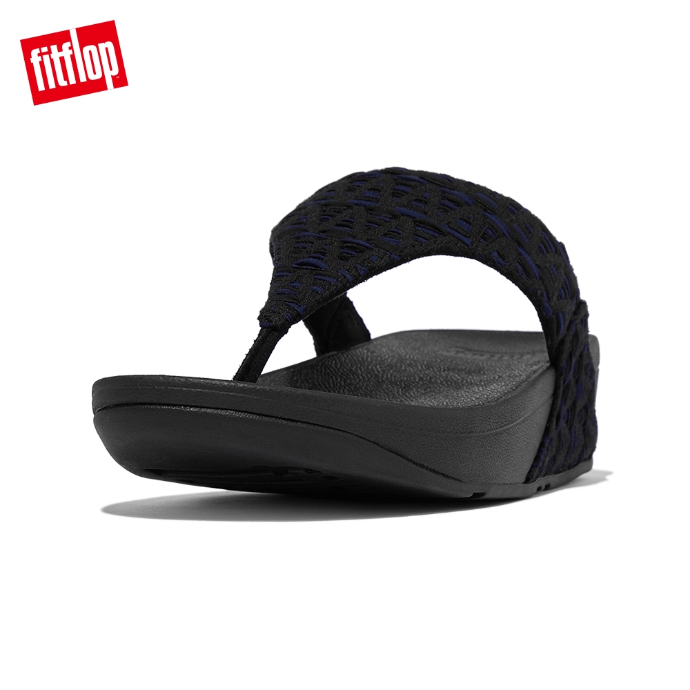 【FitFlop】LULU GEO WEBBING TOE-POST SANDALS織帶夾腳涼鞋-女(黑色)