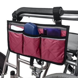 推車側邊收納袋 輪椅扶手包側邊收納袋 多口袋收納包帶 反光條儲物輪椅掛袋