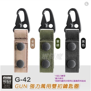 【電筒魔】全新 公司貨 GUN G-42 強力萬用 雙扣 鑰匙圈 ( 軍綠 /卡其 / 黑色 ) #G-42