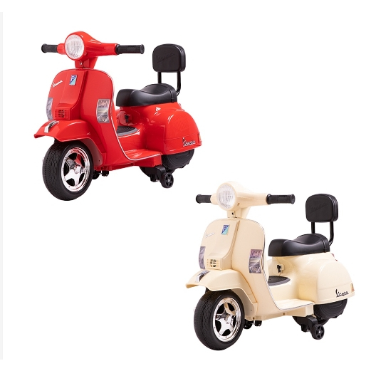 【聰明媽咪兒童超跑】偉士牌 Vespa 迷你版兒童電動機車 (米白/紅色)