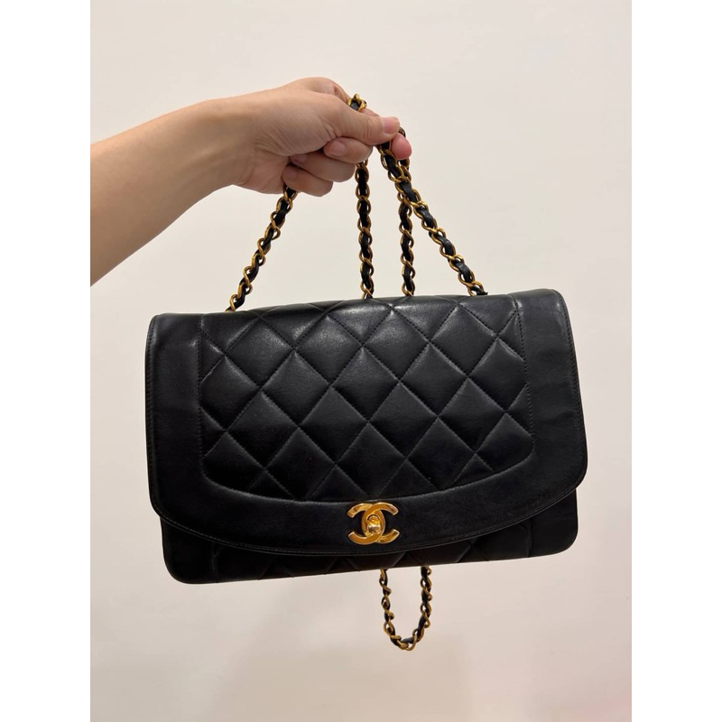 Chanel 香奈兒 Dianna Bag 25 黛妃包 羊皮 黑金 老香 vintage 斜背包 肩背包