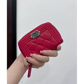 chanel 香奈兒 le boy 紅色 信用卡卡夾 ㄇ拉 ㄇ字拉 卡夾 皮夾 短夾 錢包 零錢包