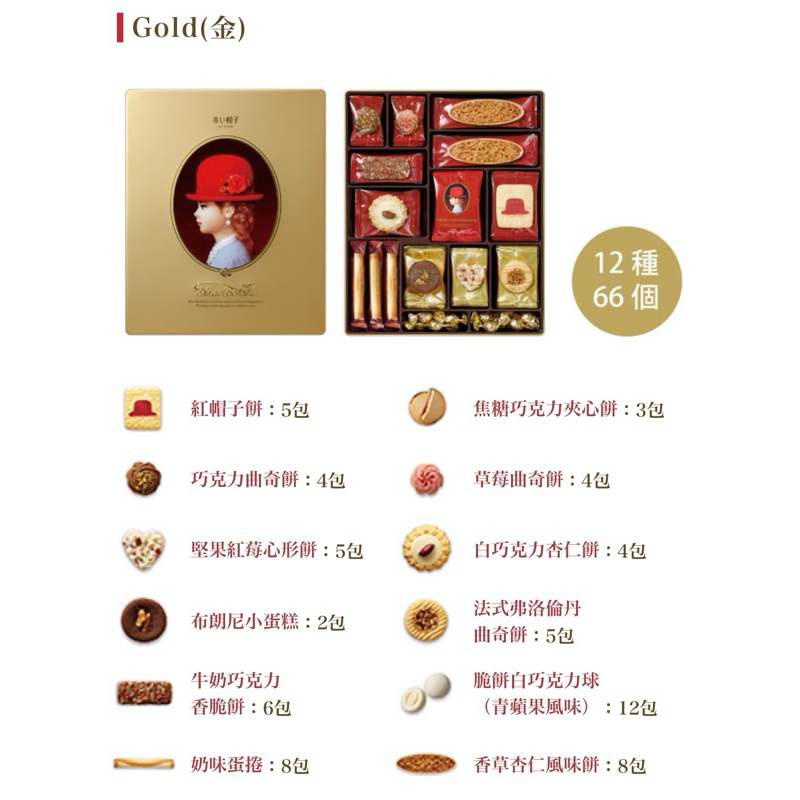 紅帽子餅乾禮盒 金色 內含12種 附提袋
