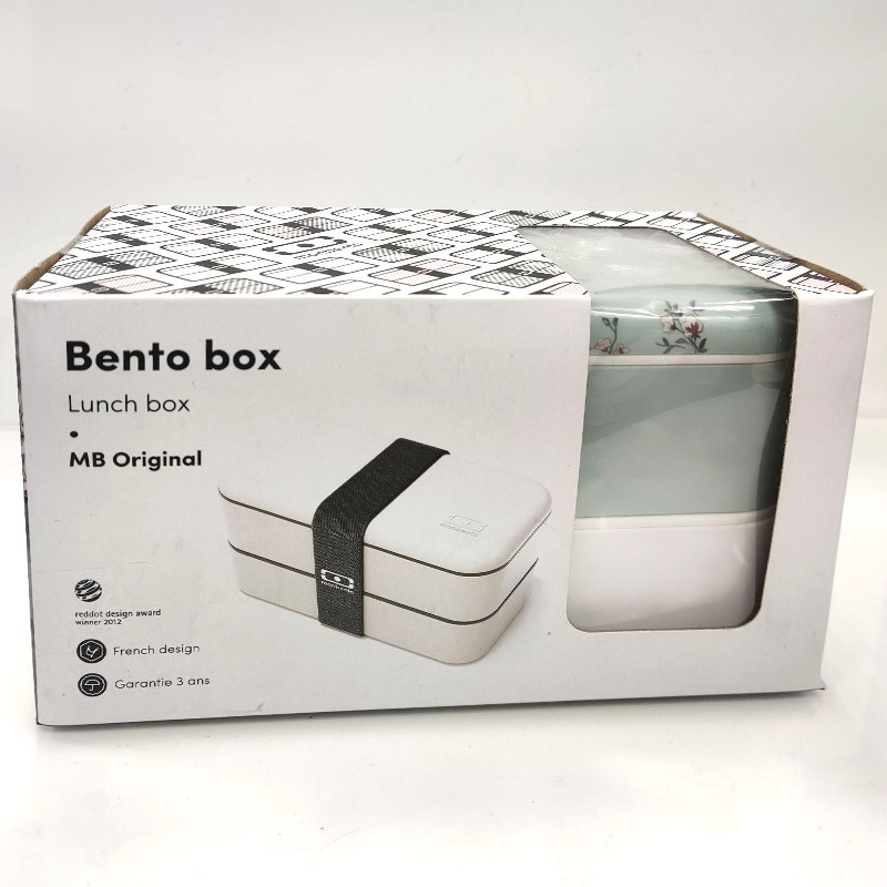 展示樣品出清-含紙盒 未拆封 法國MONBENTO長方形雙層便當盒 微波盒 微波便當盒 便當盒 蝶葉款 綠白色