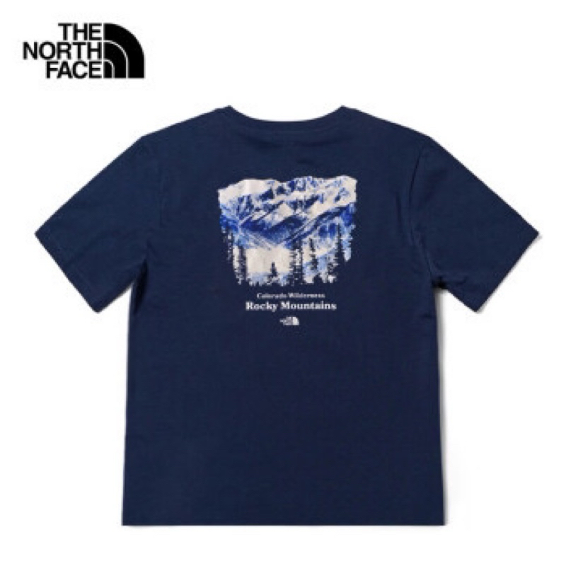 The North Face北面男款黑色純棉雪山印花寬鬆短袖T恤