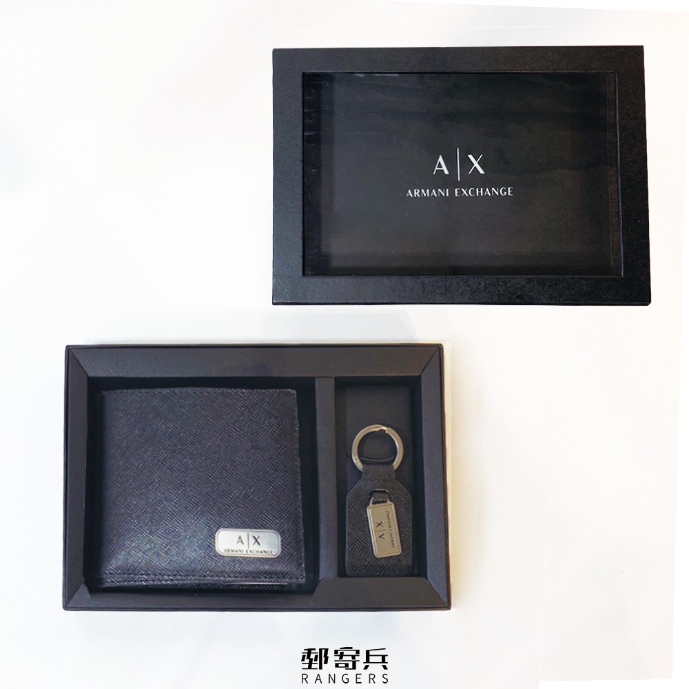 郵寄兵．現貨 Armani Exchange AX 燙印文字零錢袋禮盒組 男生皮夾 經典 現貨 正品 父親節禮物