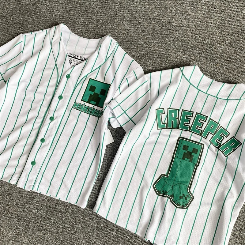 現貨💚新款出口正品Minecraft 我的世界麥塊衣服創世神苦力怕夏季男童兒童棒球服速乾短䄂襯衫外套運動短袖上衣