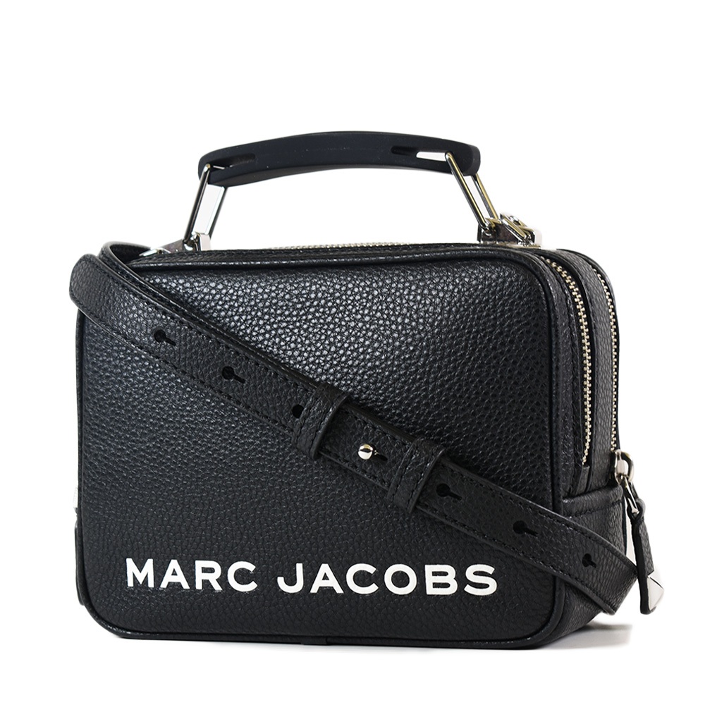 MARC JACOBS 專櫃款 THE BOX20荔枝紋手提/斜背二用包-白字黑/小 【美國正品現貨】