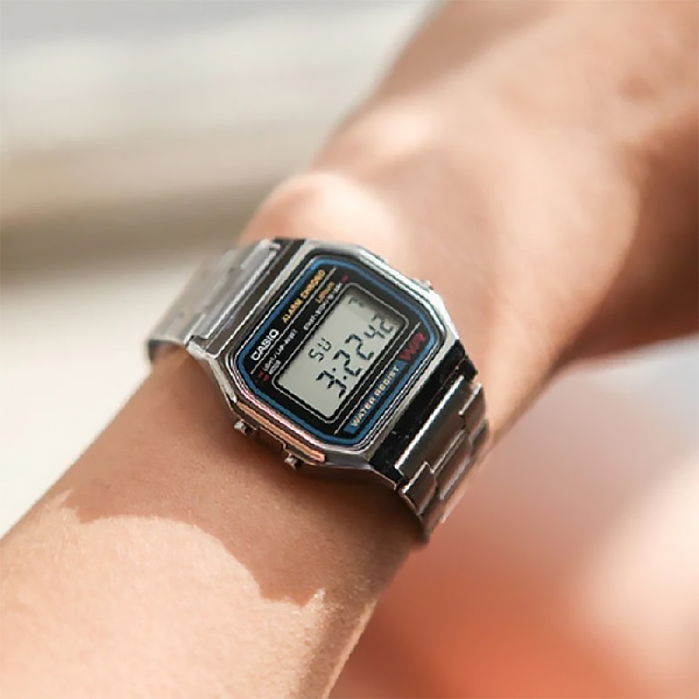 【WANgT】CASIO 卡西歐 A158WA 復古 微光照明 鬧鈴碼錶 不鏽鋼 中性 方形 電子錶 腕錶 33.2mm