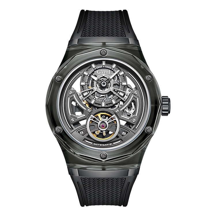 BONEST GATTI | 原廠授權布加迪 馳風競速系列 圓形鏤空設計造型 氟橡膠錶帶 自動上鍊機械腕錶