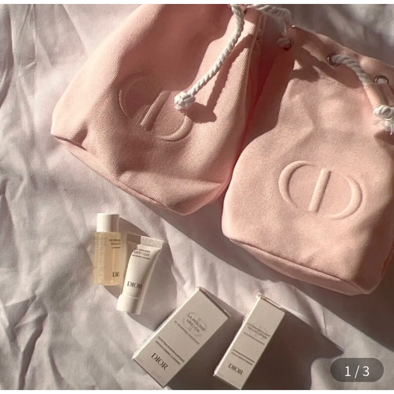 Dior粉色洗卸化妝包 水桶包 帆布包(無盒)