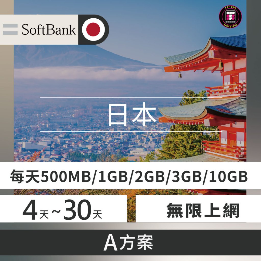日本【SOFTBANK】A方案 原裝訊號 無限上網每天500MB/1GB/2GB/3GB/10GB 高速  4天~30天