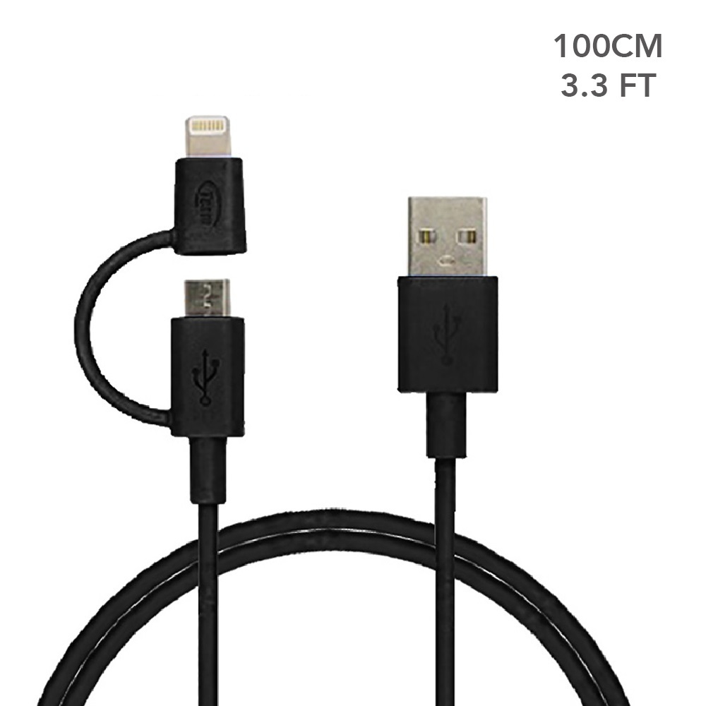 MFi認證 Lightning & Micro USB 2合1傳輸充電線(沉穩黑)-100CM