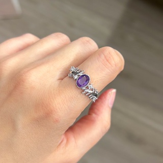 天然水晶礦石R288紫水晶時尚風格戒指