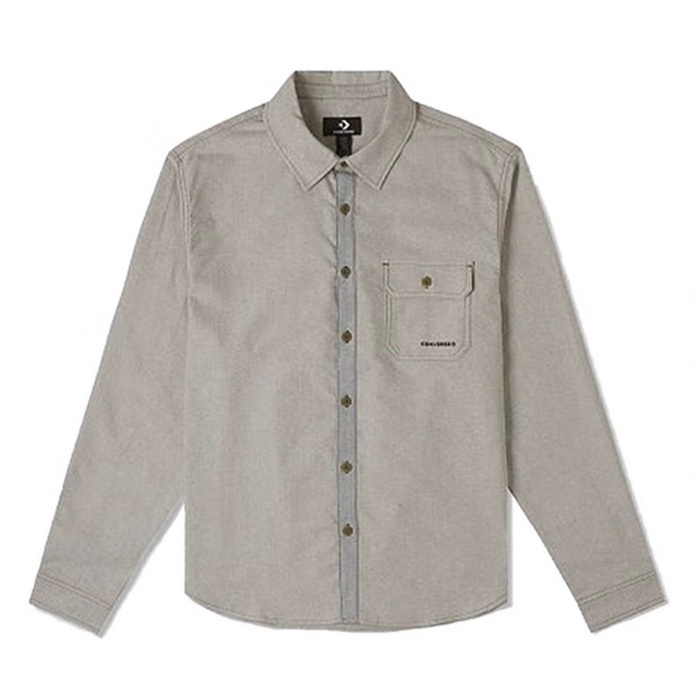 CONVERSE 男長袖襯衫 OXFORD BUTTON DOWN -淺灰綠-10025637-A02