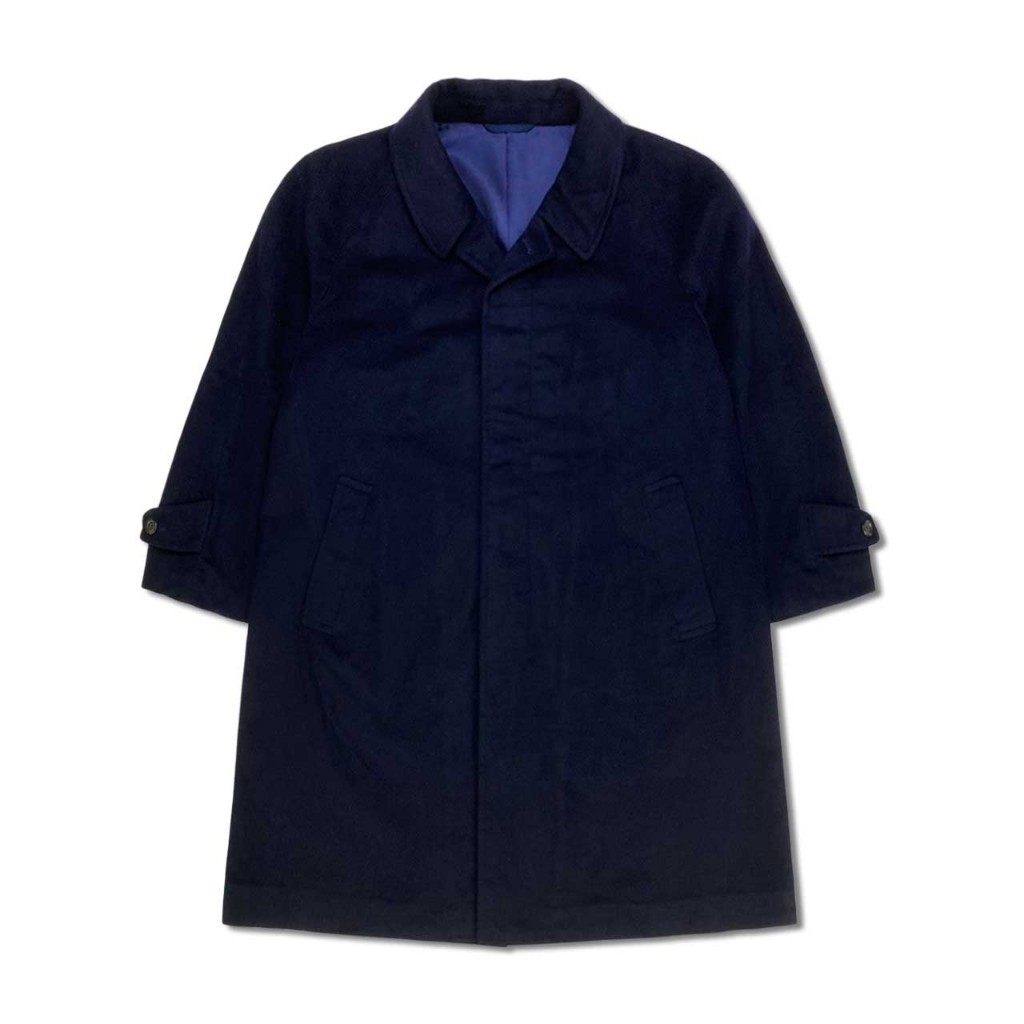 [極新品] Prada 普拉達 最高等級100%喀什米爾羊毛 極深靛藍 隱藏單排釦叉肩長版大衣 義大利製 約L號
