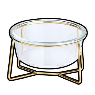 斜口金架玻璃寵物飛碟碗 護頸寵物碗 單碗 寵物碗 寵物餐具 - 艾爾發寵物 Alphapetstw