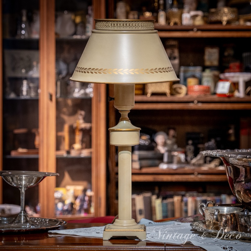 美國 經典MCM 1950-60‘s 米白金葉子 桌燈 檯燈 照明 氣氛 雜貨 古董 老件 擺飾 shabby 復古