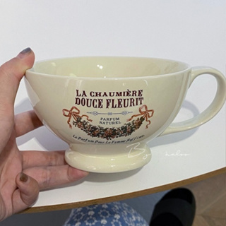 ʜᴀʟᴏᴏ’ꜱ ʀᴏᴏᴍ 法式奶油花朵標語陶瓷杯 早餐杯 手把馬克杯 優格碗