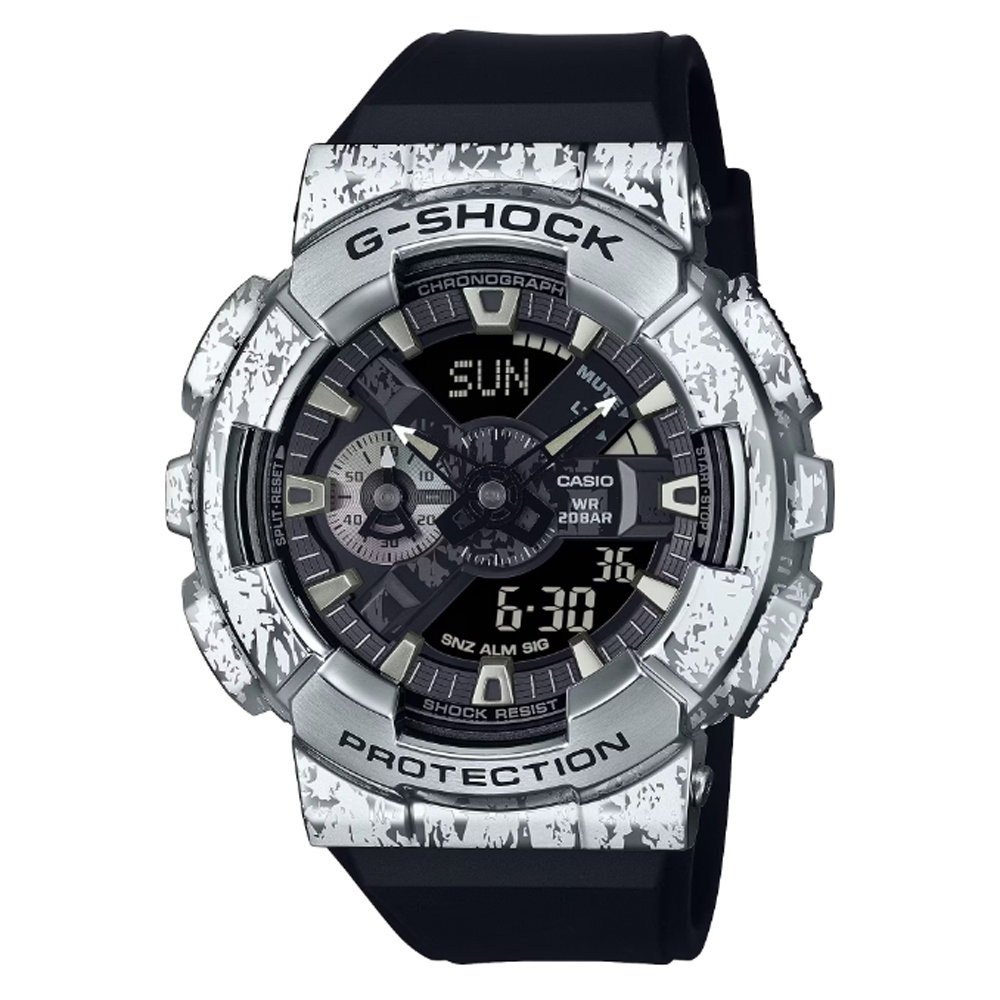 CASIO 卡西歐(GM-110GC-1A) G-SHOCK 油漬搖滾 頹廢風格 金屬大錶殼雙顯錶