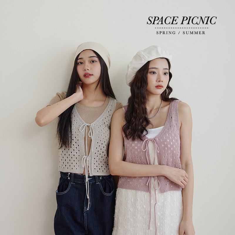 Space Picnic｜縷空綁帶針織背心-5色【C24021046】