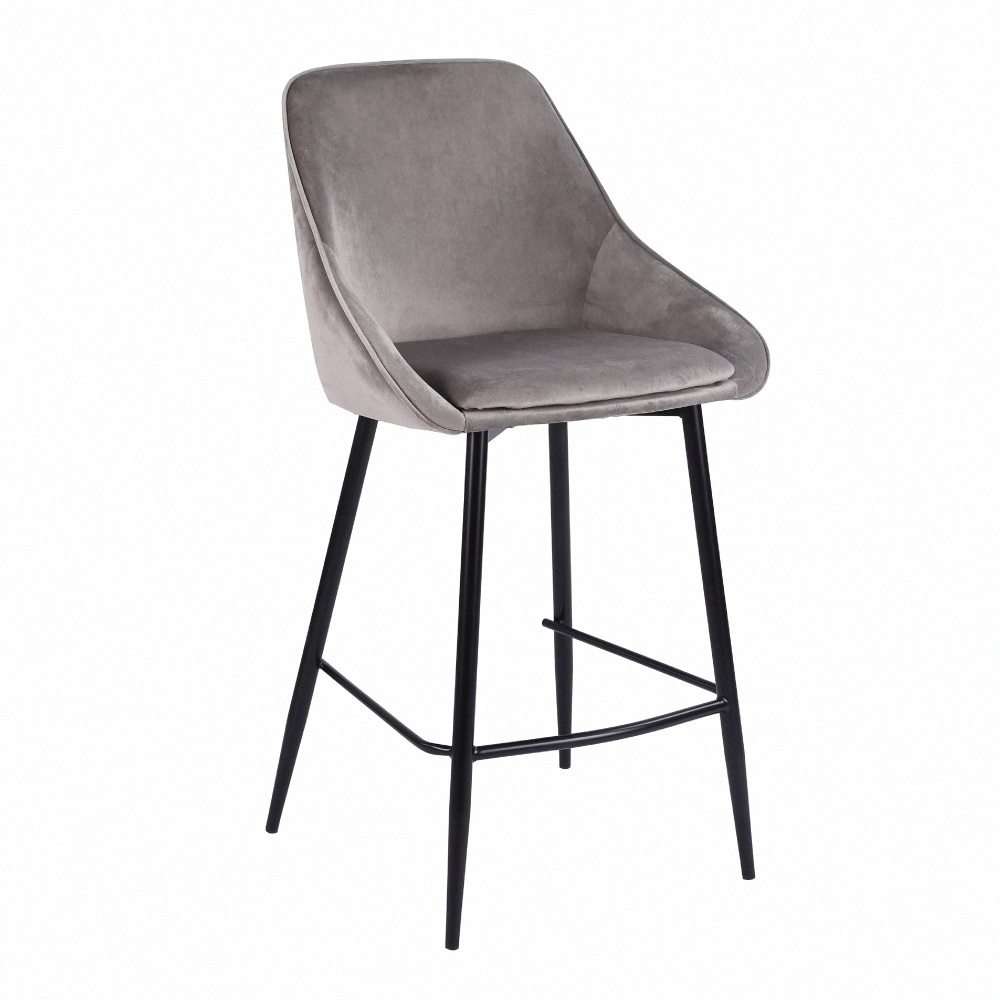 整新品032801百麗爾造型絨布面吧檯椅-坐高66cm-灰色(椅面有油漬)