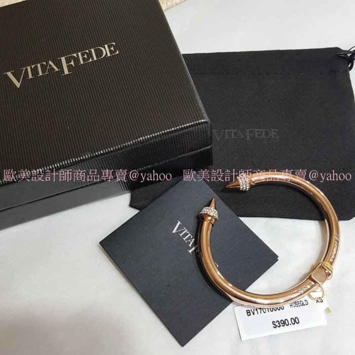 金色 XS 美國百貨購入 VITA FEDE Mini Titan Crystal 水鑽鑽頭雙釘手環