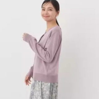 （全新-F號🇯🇵春🌸薄外套）日本購回earth music & ecology限定色-薰衣草紫水鑽釦子針織外套上衣