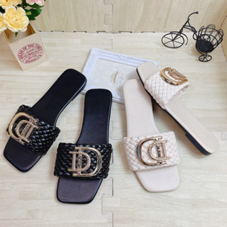 【彩彩shoes】編織拖✨春日方頭編織紋平底拖鞋🌸單扣百搭✨特價款🉐