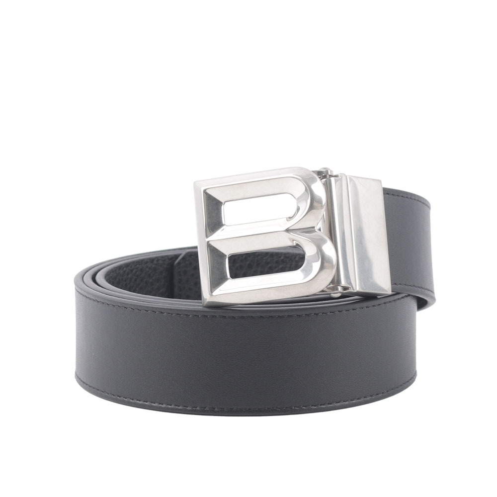 BALLY B-BUCKLE 3.5cm 銀釦小牛皮皮帶(黑色) 6306657