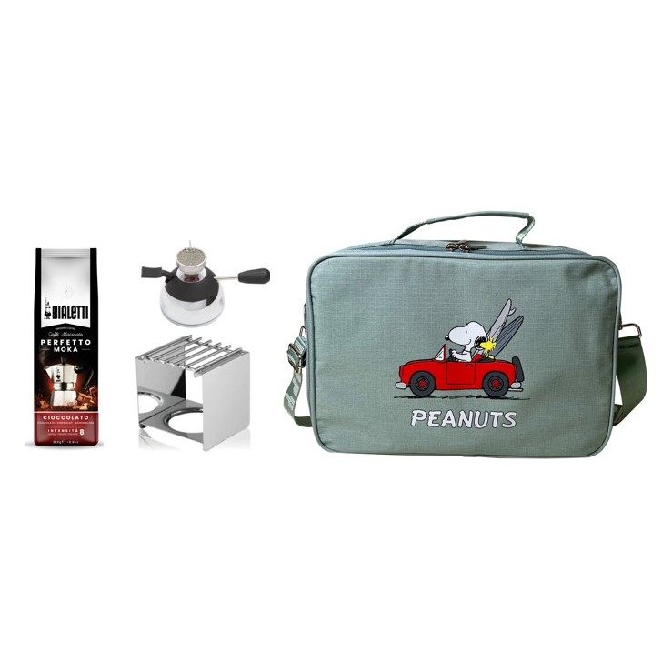 BIALETTI 摩卡壺配件【露營4件組】 SNOOPY大旅行收納包+爐架組+咖啡粉/拿鐵 咖啡 雙11 1111