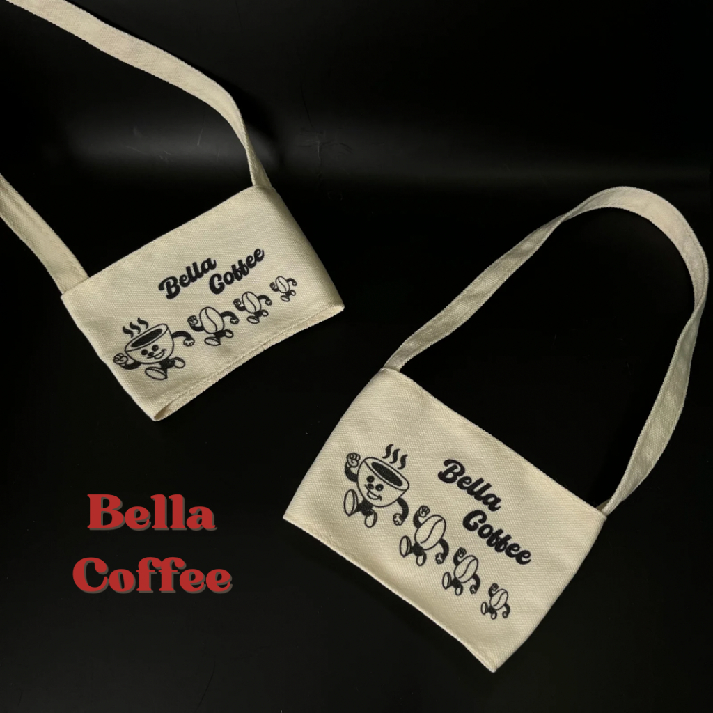 Bella Coffee 貝拉咖啡 咖啡烘培工作室 獨家原創 環保帆布飲料提袋 杯套 杯袋 咖啡奶茶杯袋 飲料杯提袋