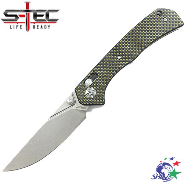 S-TEC 8.5吋 黃碳纖金線鑲嵌柄 AXIS 折刀 - D2工具鋼 / TS023 詮國