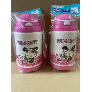 出清良品 日本 Skater PANDA HELLO KITTY 兒童水壺 彈跳式保冷水壺附背帶 400ml