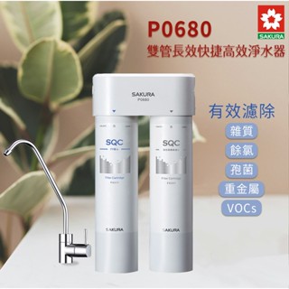 【思維康SWEETCOM】櫻花 P0680 快捷高效淨水器(雙管長效過濾型) F0231活性碳濾心 F0211 PP濾芯