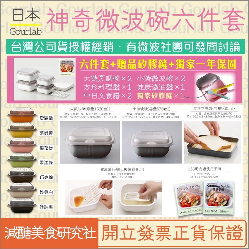 【懶惰姐減醣美食研究社】日本 Gourlab 神奇微波碗 6件組 六件組 多功能烹調盒 微波爐 保鮮盒 烹調盒 便當