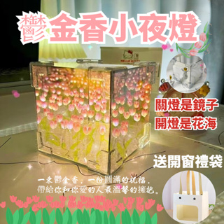 鬱金香花海立體魔方小夜燈 diy資料包 手作禮物 房間擺飾 裝飾燈 氛圍燈 生日 婚禮 交換禮物 情人節 女生禮物