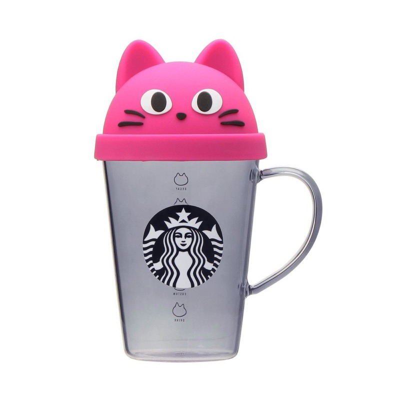 星巴克 日本萬聖節系列 絕版粉紅色貓咪玻璃馬克杯384ml 黑貓 貓咪