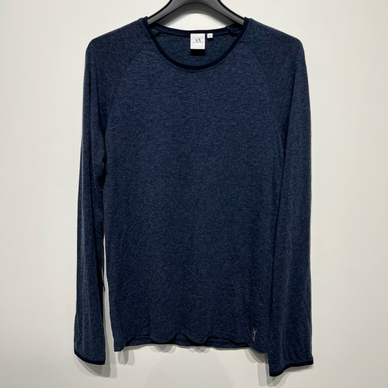 老麥嚴選 ARMANI EXCHANGE（A|X）羊毛長袖T恤/上衣 深藍色 二手 男L號偏大DC1406V