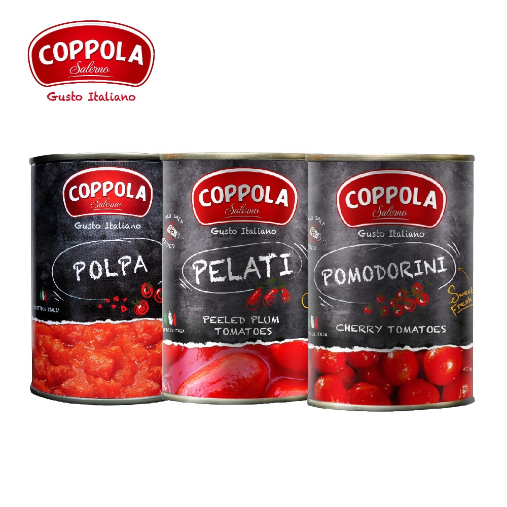 【微光生活】 Coppola 義大利天然無鹽番茄罐頭400g 去皮整粒番茄/切丁番茄/櫻桃小番茄 | 適合義大利麵、燉煮