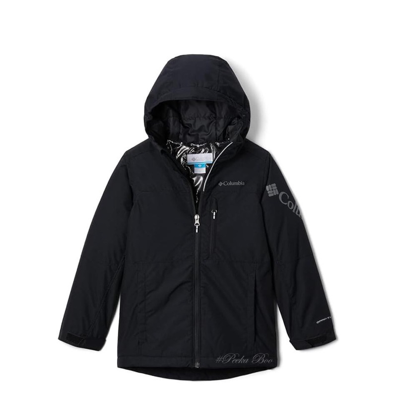 Columbia哥倫比亞男大童銀鋁點保暖防水滑雪外套(黑色款)