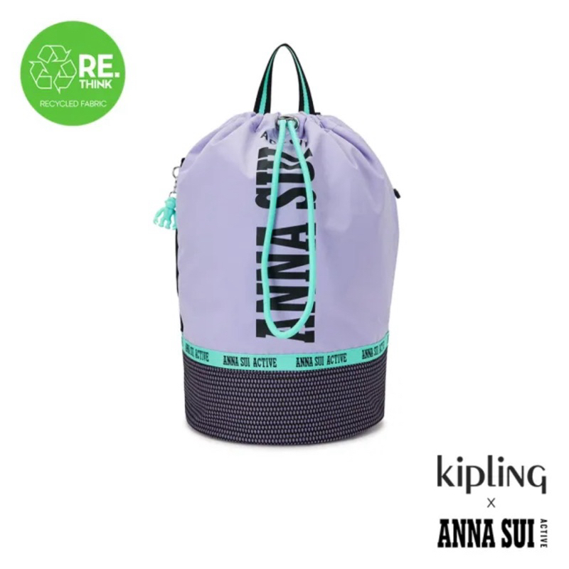 KIPLING官方旗艦館 Kipling x ANNA SUI ACTIVE 網眼拼接樂活紫抽繩大後背包-TATUM