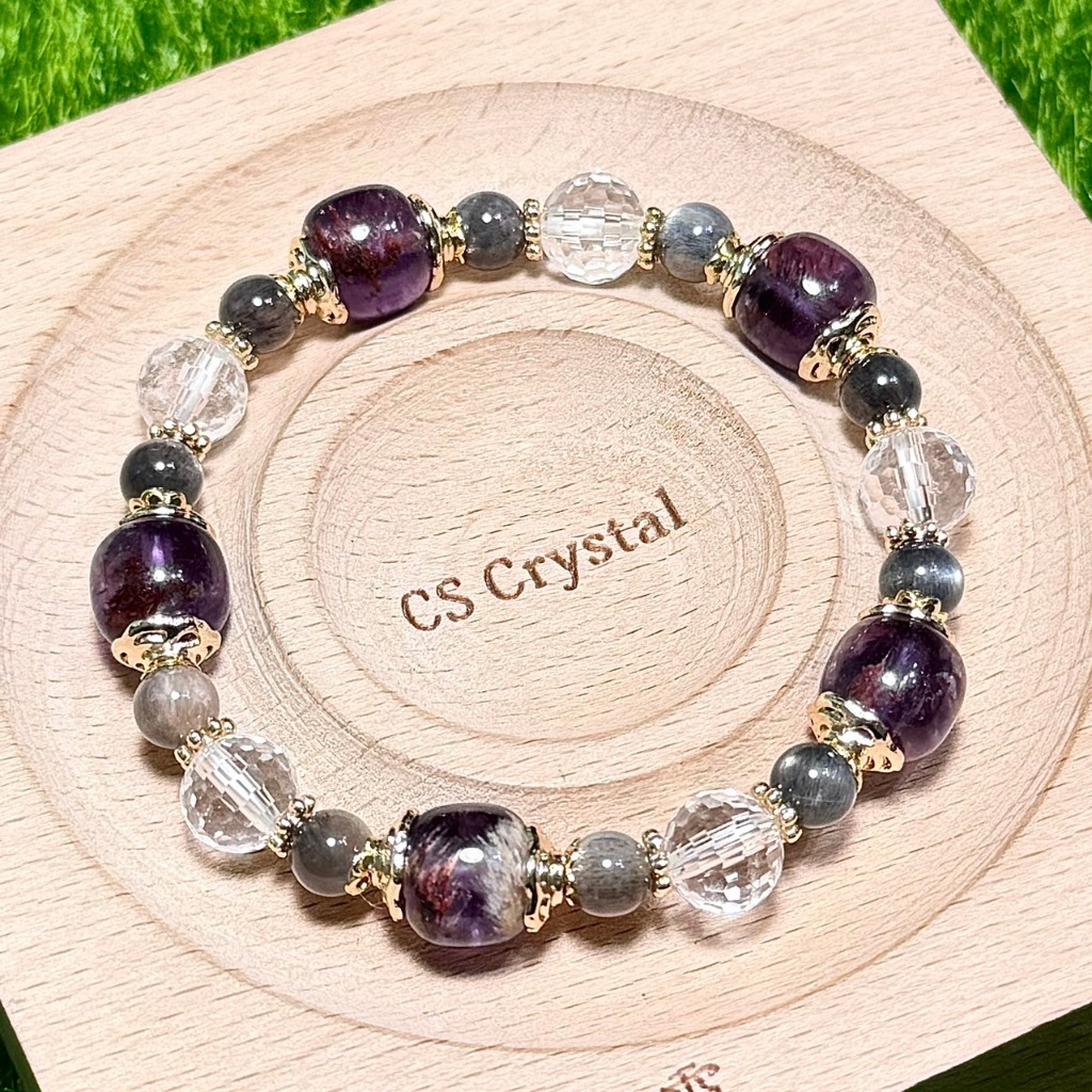 CS Crystal 編號637 - 紫水晶幽靈+透體白水晶+黑骨幹設計款
